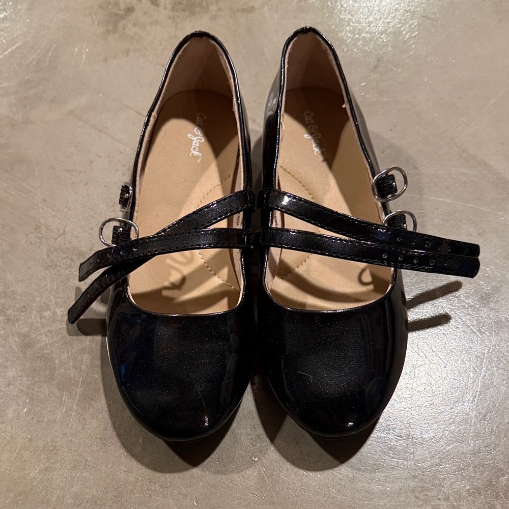 Cat & Jack Shiny Black Dress Shoes with Buckle Straps